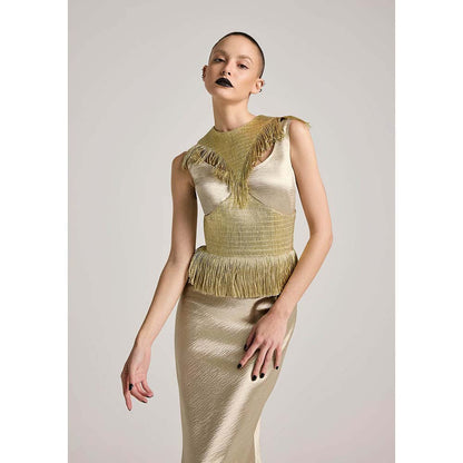 AKHL Gold Fringe Tassel Dress