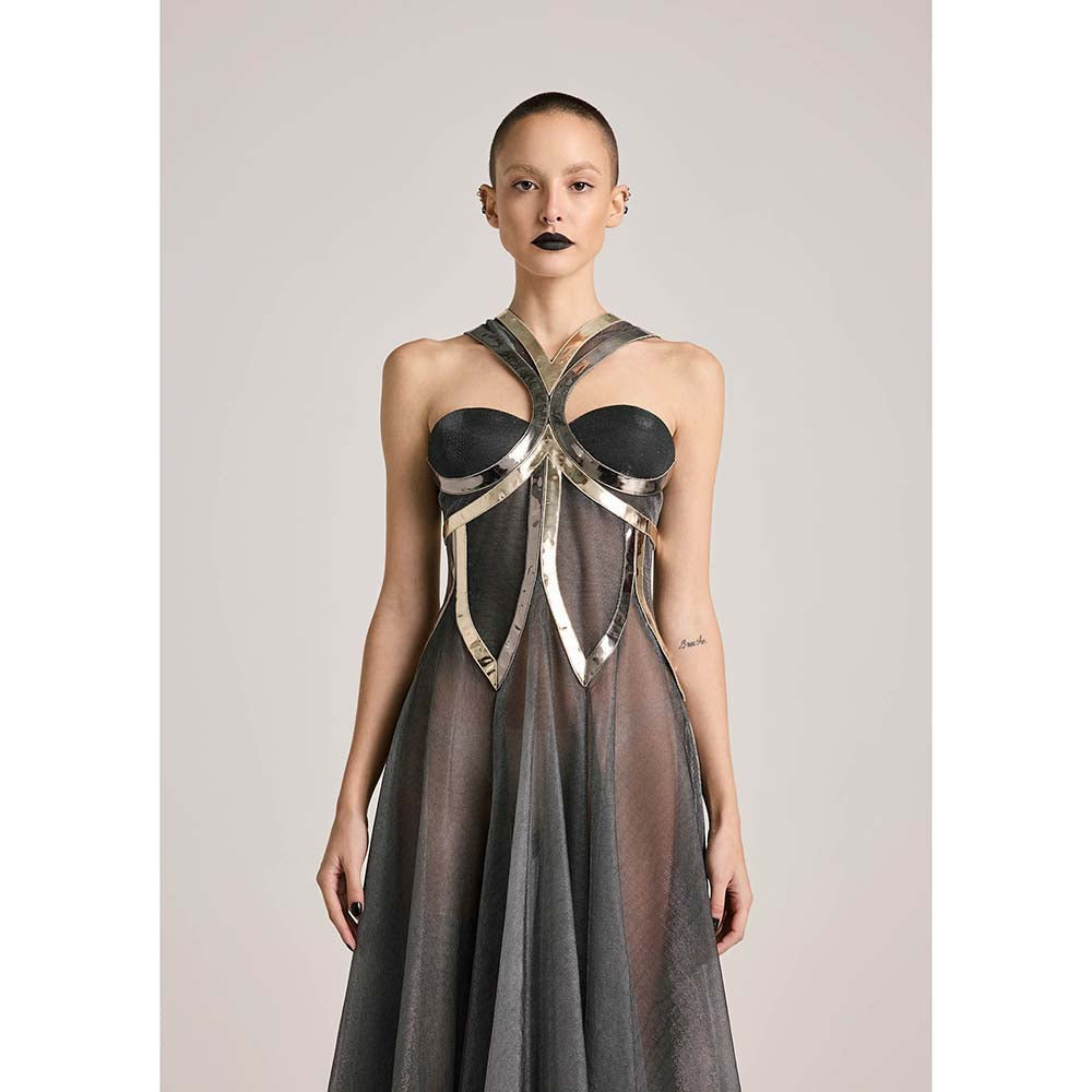 AKHL Metallic Lurex Tulle Godet Dress