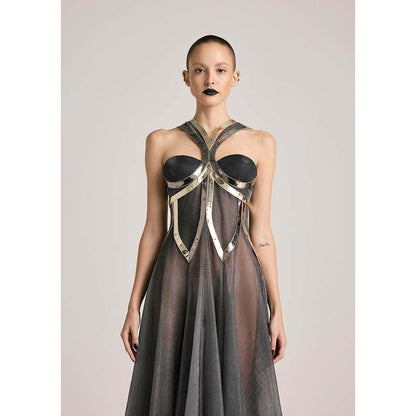 AKHL Metallic Lurex Tulle Godet Dress