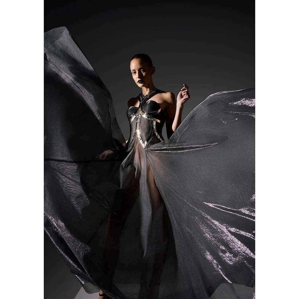 AKHL Metallic Lurex Tulle Godet Dress