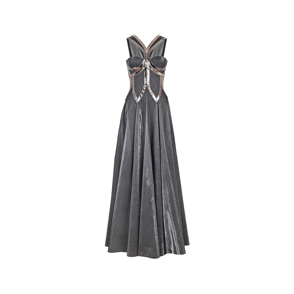 AKHL Metallic Lurex Tulle Godet Dress