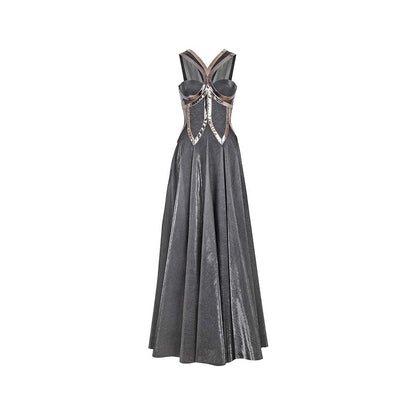 AKHL Metallic Lurex Tulle Godet Dress
