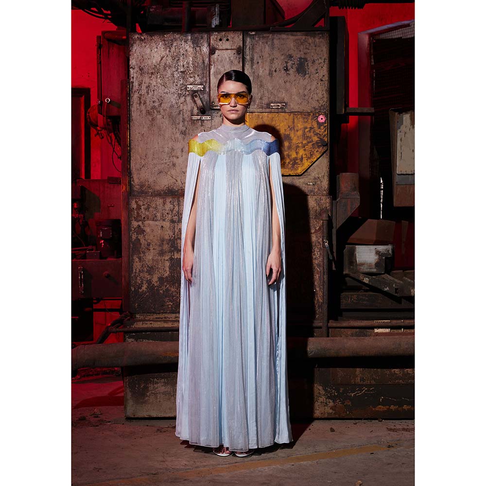 AKHL Blue Wave Glass Cape Sleeves Dress