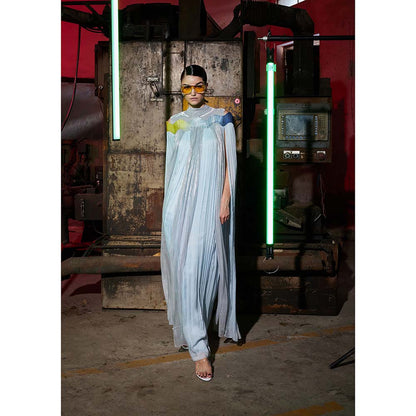 AKHL Blue Wave Glass Cape Sleeves Dress