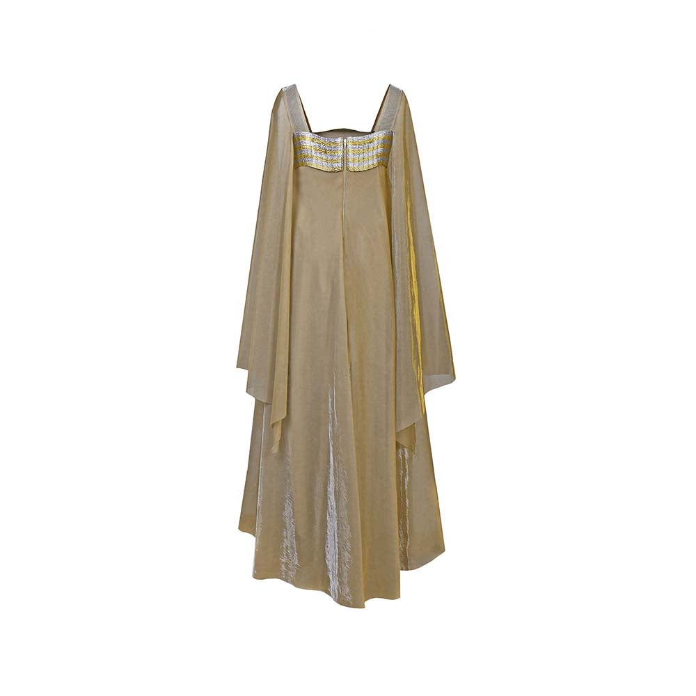 AKHL Gold Metallic Wave Cape Sleeve Dress