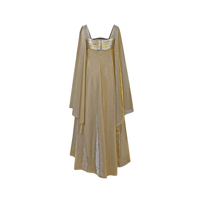 AKHL Gold Metallic Wave Cape Sleeve Dress