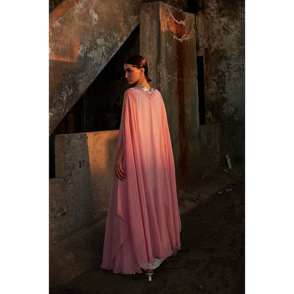 AKHL Pink Metallic Tape Organza Kaftan Dress with Slip (Set of 2)