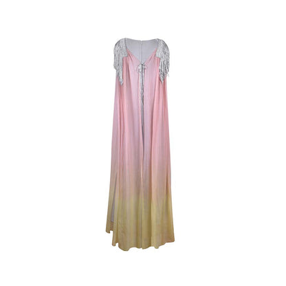 AKHL Pink Metallic Yarn Tassel Dress with Cape (Set of 2)