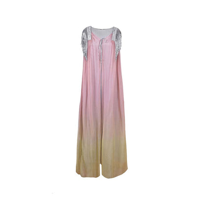 AKHL Pink Metallic Yarn Tassel Dress with Cape (Set of 2)