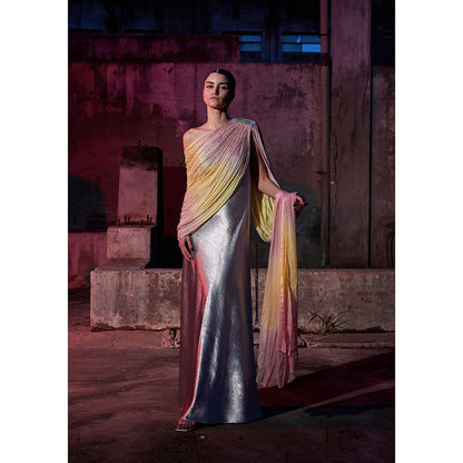 AKHL Pink Draped Chiffon Sequins Dress with Attached Draped
