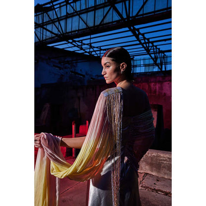 AKHL Pink Draped Chiffon Sequins Dress with Attached Draped