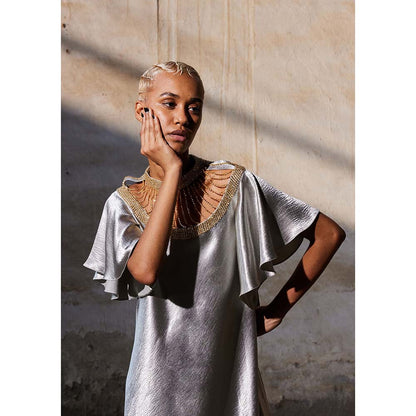 AKHL Silver Sequins Embroidered Bias Dress