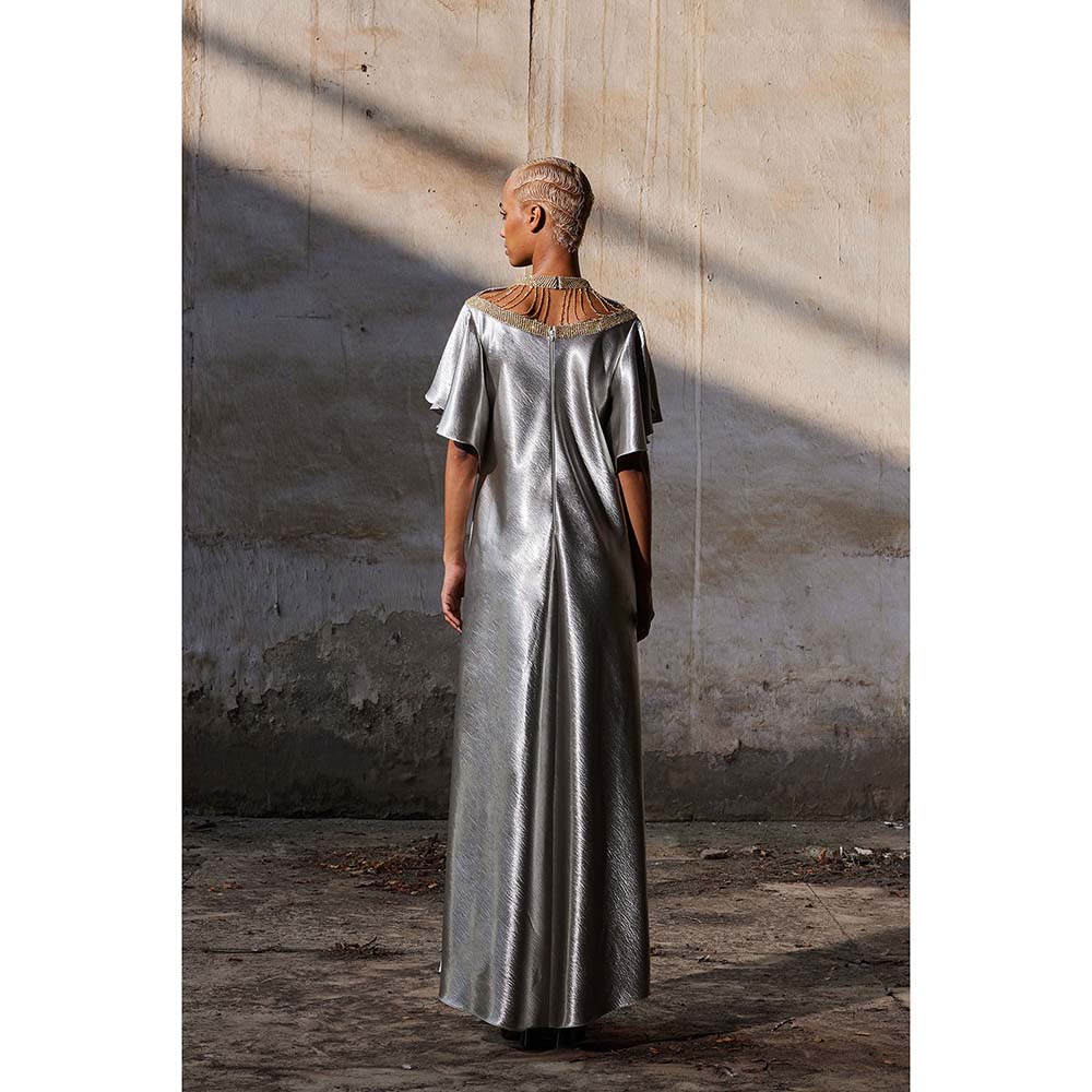 AKHL Silver Sequins Embroidered Bias Dress