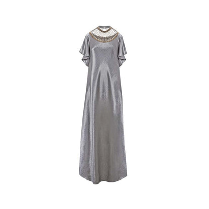 AKHL Silver Sequins Embroidered Bias Dress