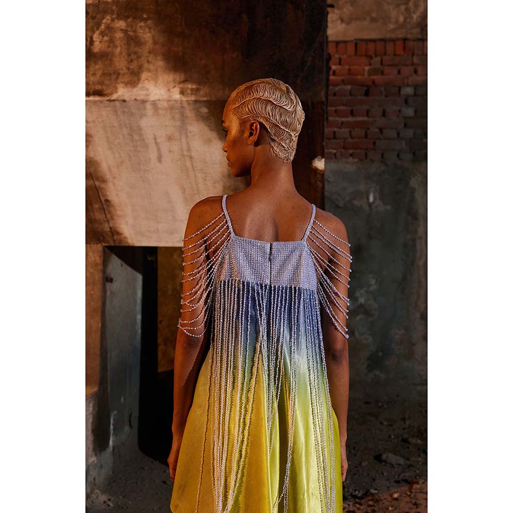 AKHL Yellow Asymmetric Sequins Dress