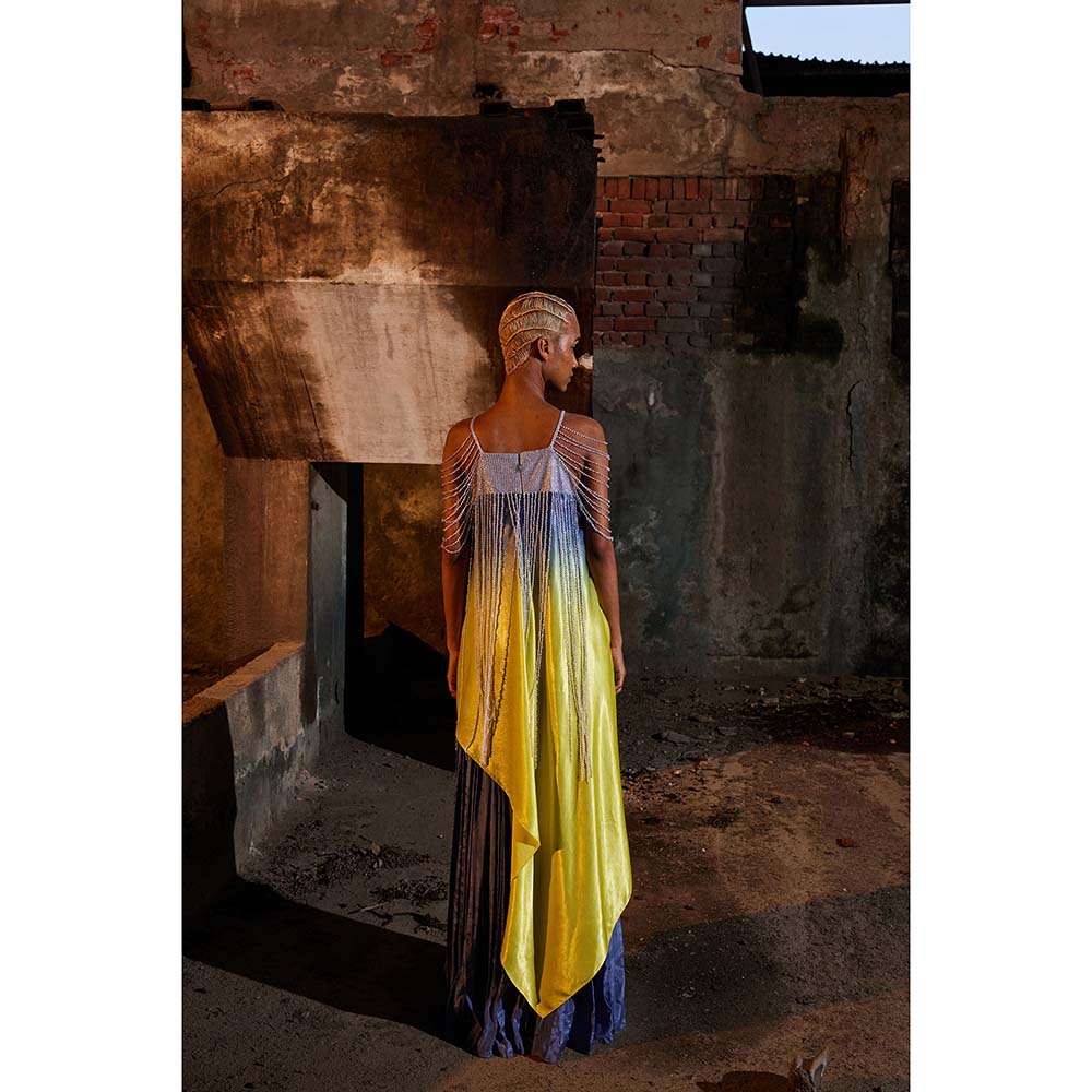 AKHL Yellow Asymmetric Sequins Dress