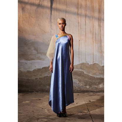 AKHL Blue Asymmetric Cap Sleeve Dress