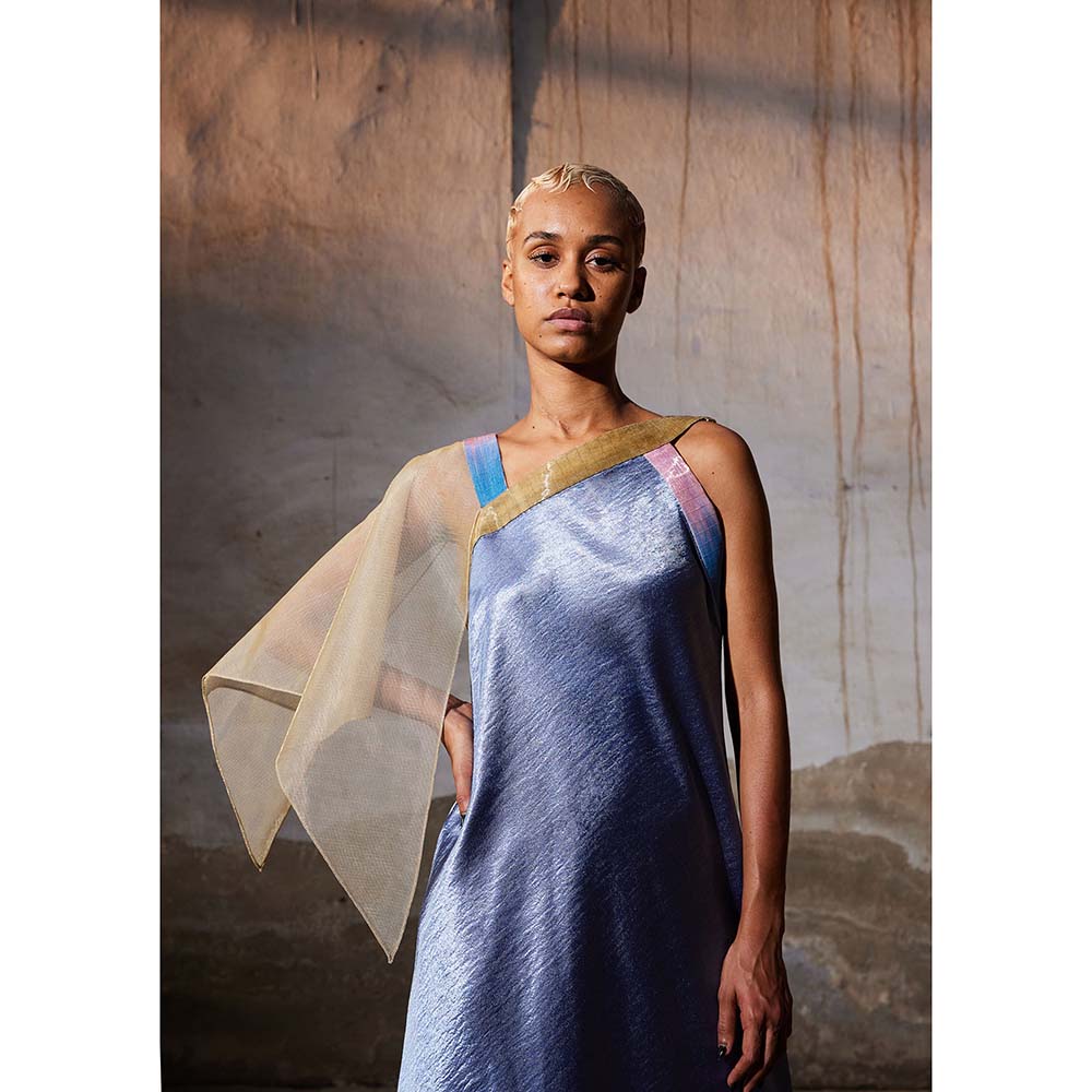 AKHL Blue Asymmetric Cap Sleeve Dress