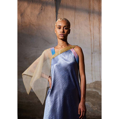 AKHL Blue Asymmetric Cap Sleeve Dress