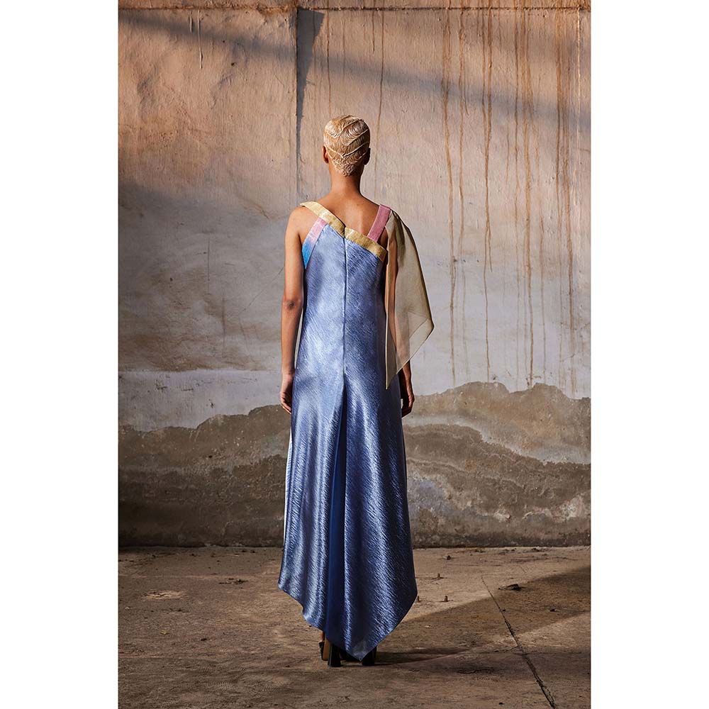 AKHL Blue Asymmetric Cap Sleeve Dress