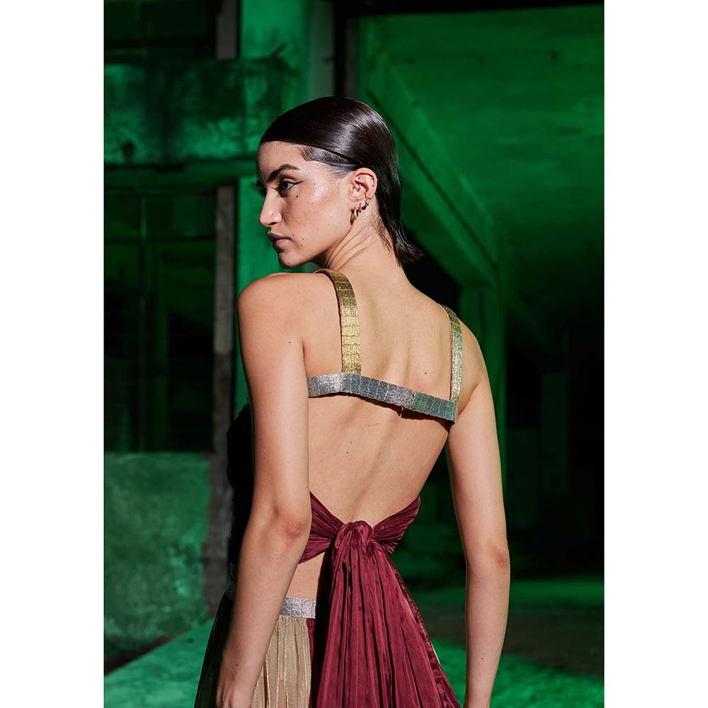 AKHL Wine Gathered Chiffon Slit Dress