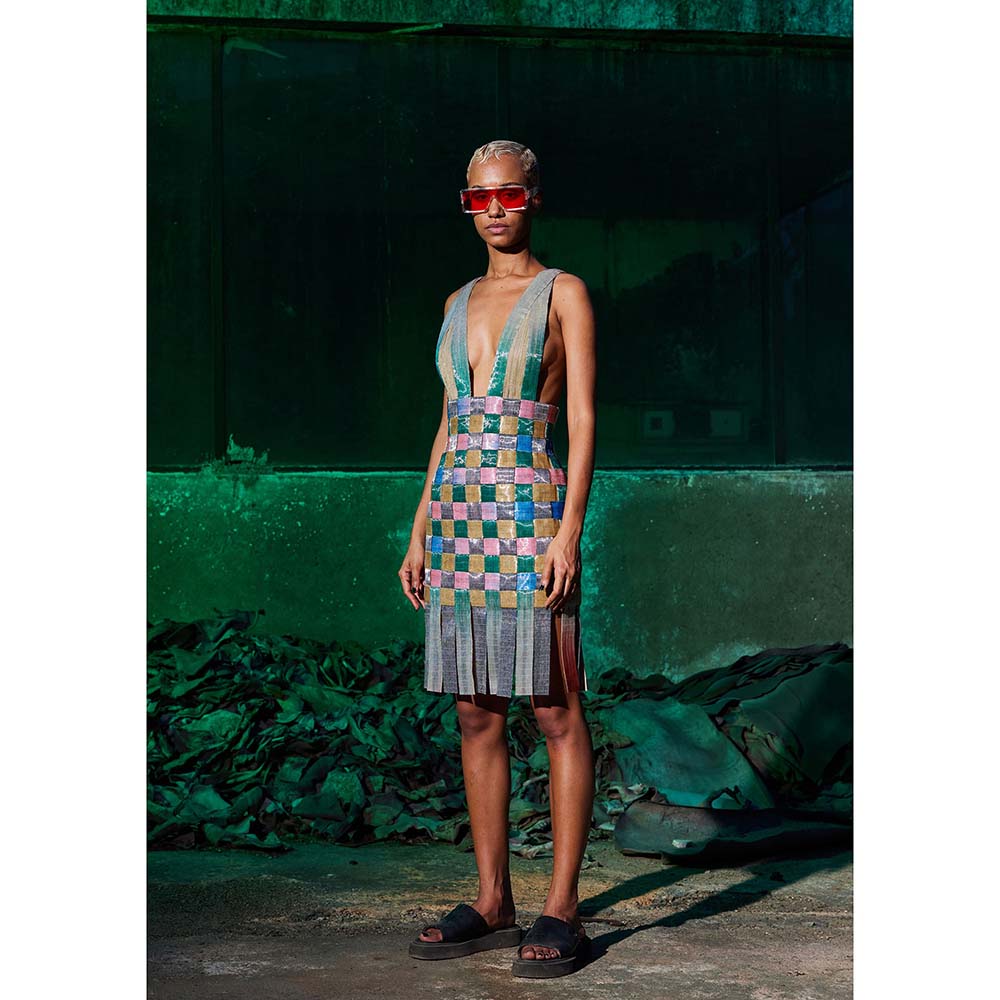 AKHL Multi-Colour Woven Glass Dress