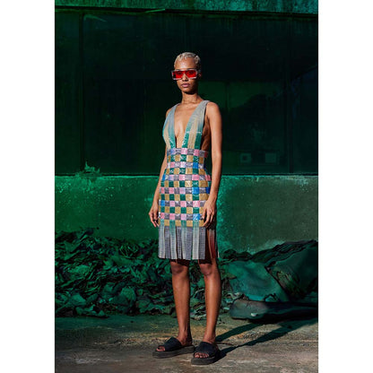 AKHL Multi-Colour Woven Glass Dress