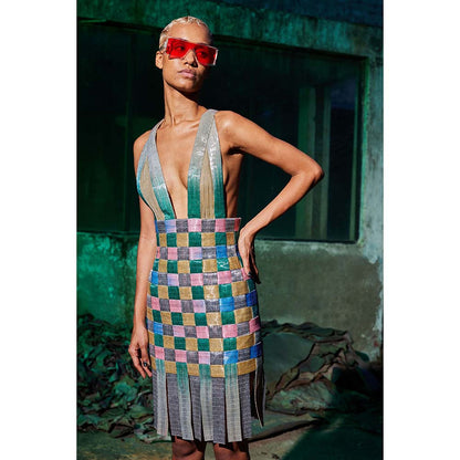 AKHL Multi-Colour Woven Glass Dress