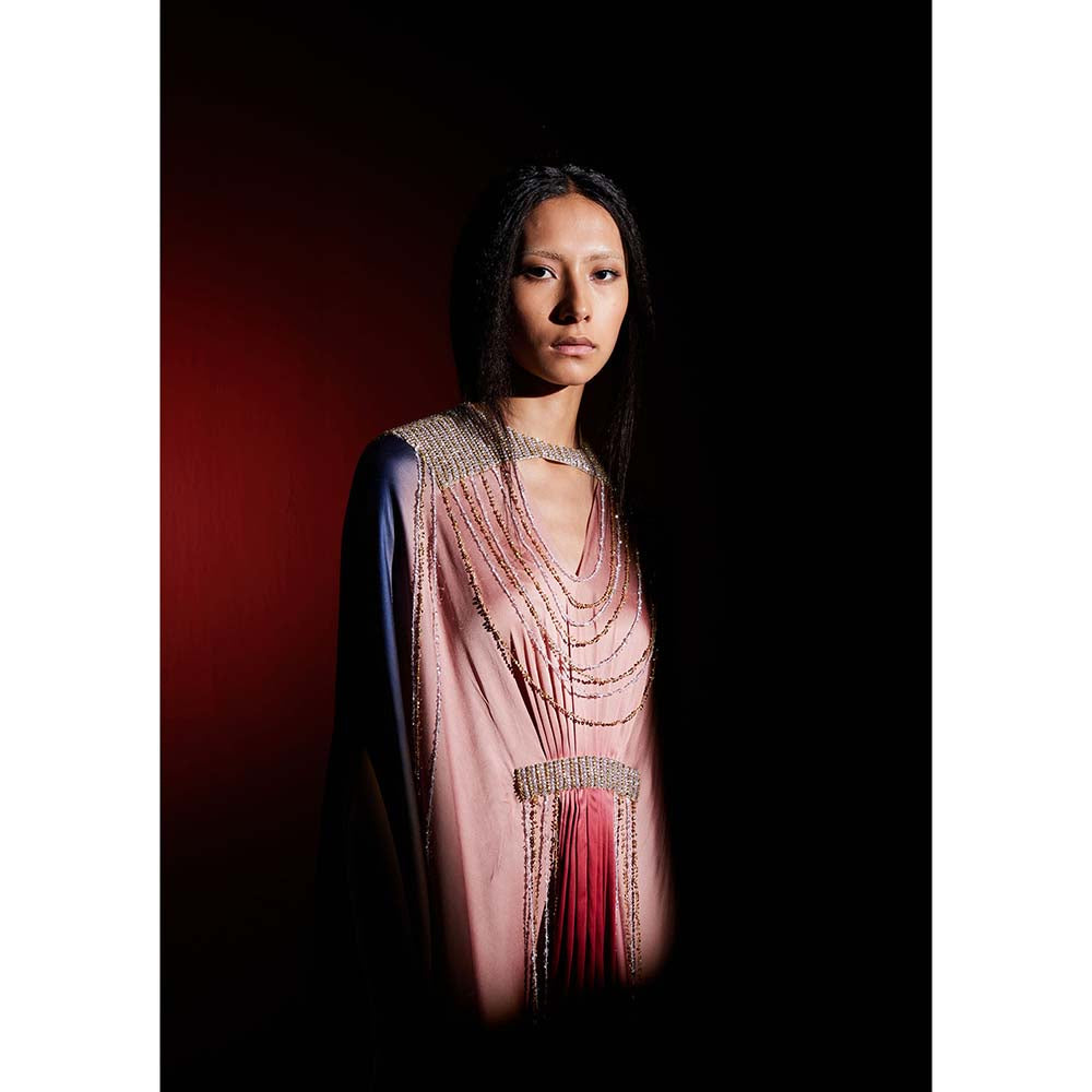 AKHL Pink Gradient Sequins Kaftan Dress
