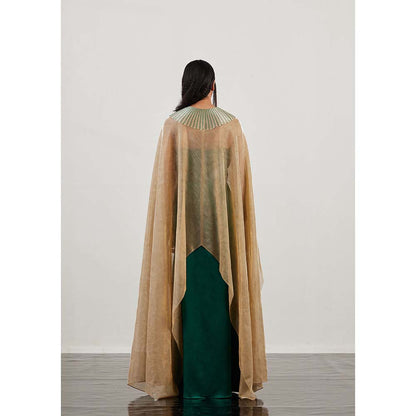AKHL Green Glass Embroidered Cape with Dress (Set of 2)