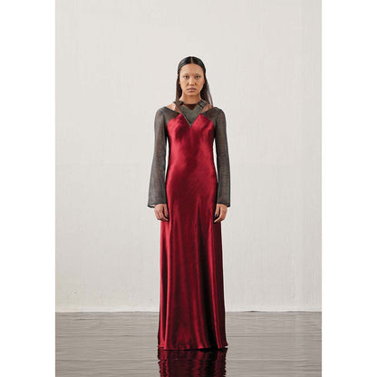 AKHL Wine Bias Cut Triangular Yoke Dress