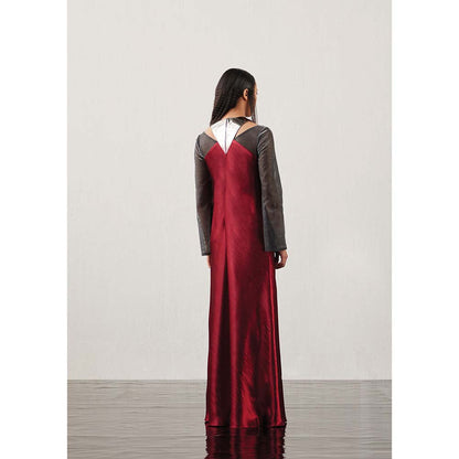 AKHL Wine Bias Cut Triangular Yoke Dress