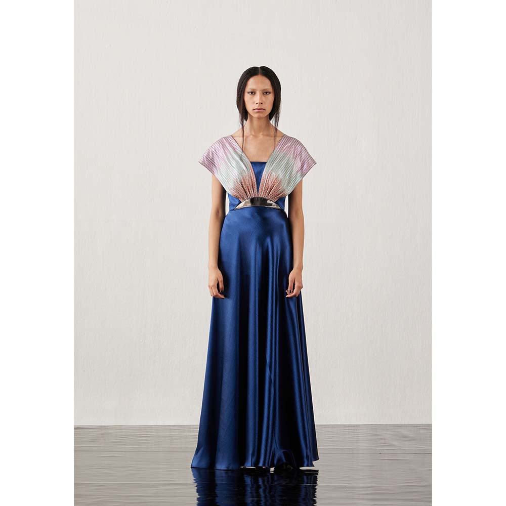 AKHL Blue Interwoven Gradient Glass Yarns Dress