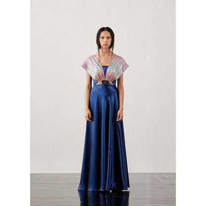 AKHL Blue Interwoven Gradient Glass Yarns Dress