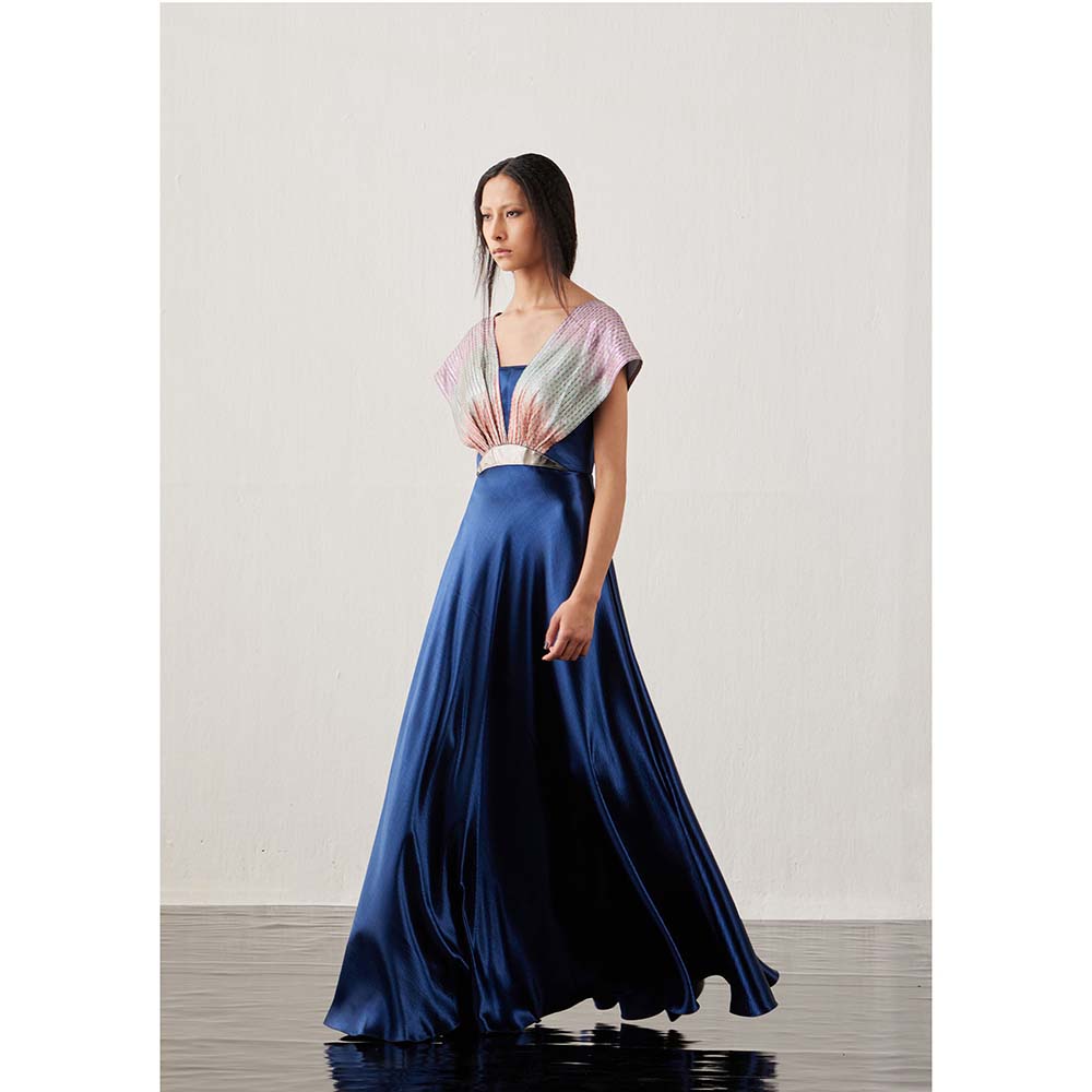 AKHL Blue Interwoven Gradient Glass Yarns Dress