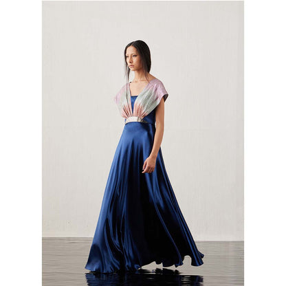 AKHL Blue Interwoven Gradient Glass Yarns Dress