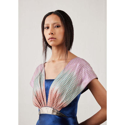 AKHL Blue Interwoven Gradient Glass Yarns Dress
