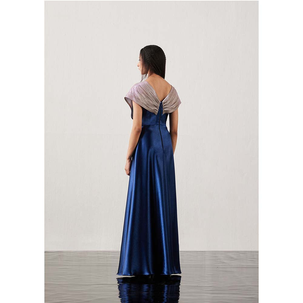 AKHL Blue Interwoven Gradient Glass Yarns Dress