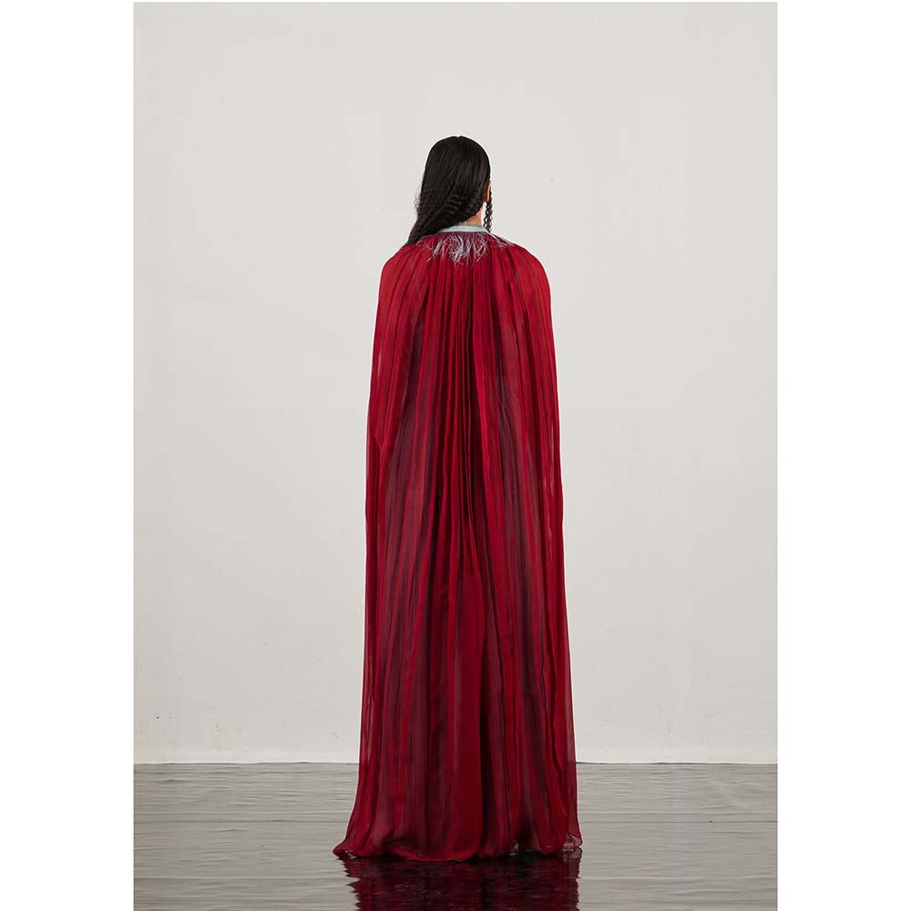 AKHL Blue Fringe Organza Dress with Cape (Set of 2)