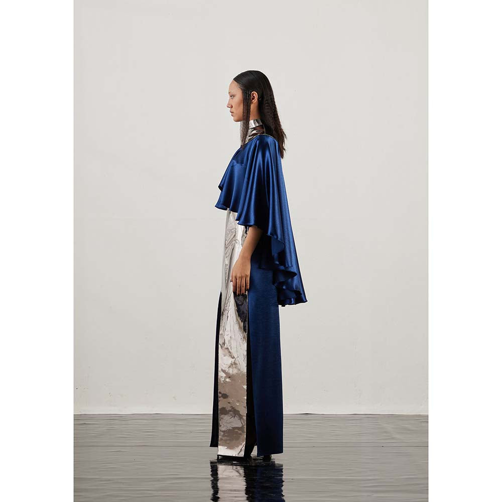 AKHL Blue Mirror Slit Dress with Cape (Set of 2)