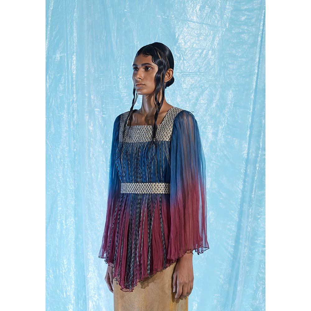 AKHL Multi-Colour Silk-Raffia Gathered Organza Top