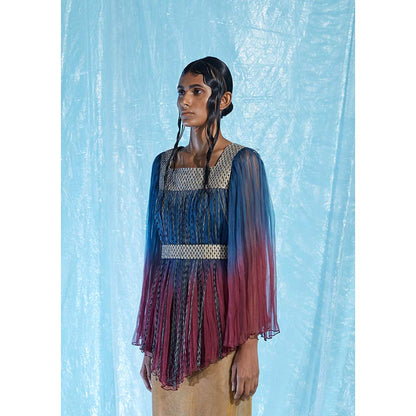 AKHL Multi-Colour Silk-Raffia Gathered Organza Top