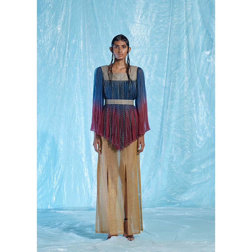 AKHL Multi-Colour Silk-Raffia Gathered Organza Top