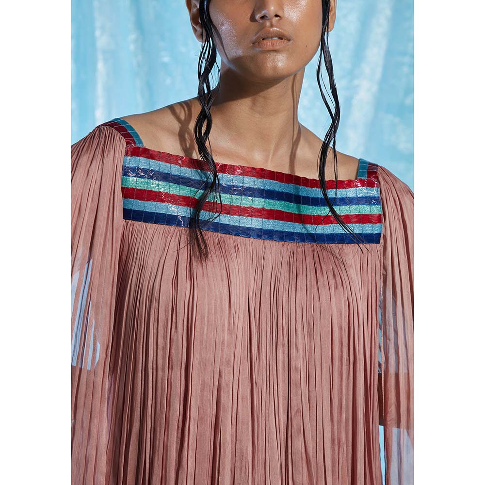 AKHL Mauve Gathered Glass Chiffon Top