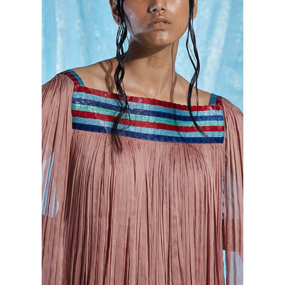AKHL Mauve Gathered Glass Chiffon Top