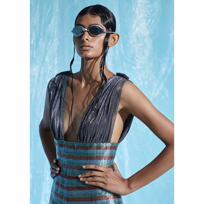 AKHL Multicolour Lurex Glass Short Dress