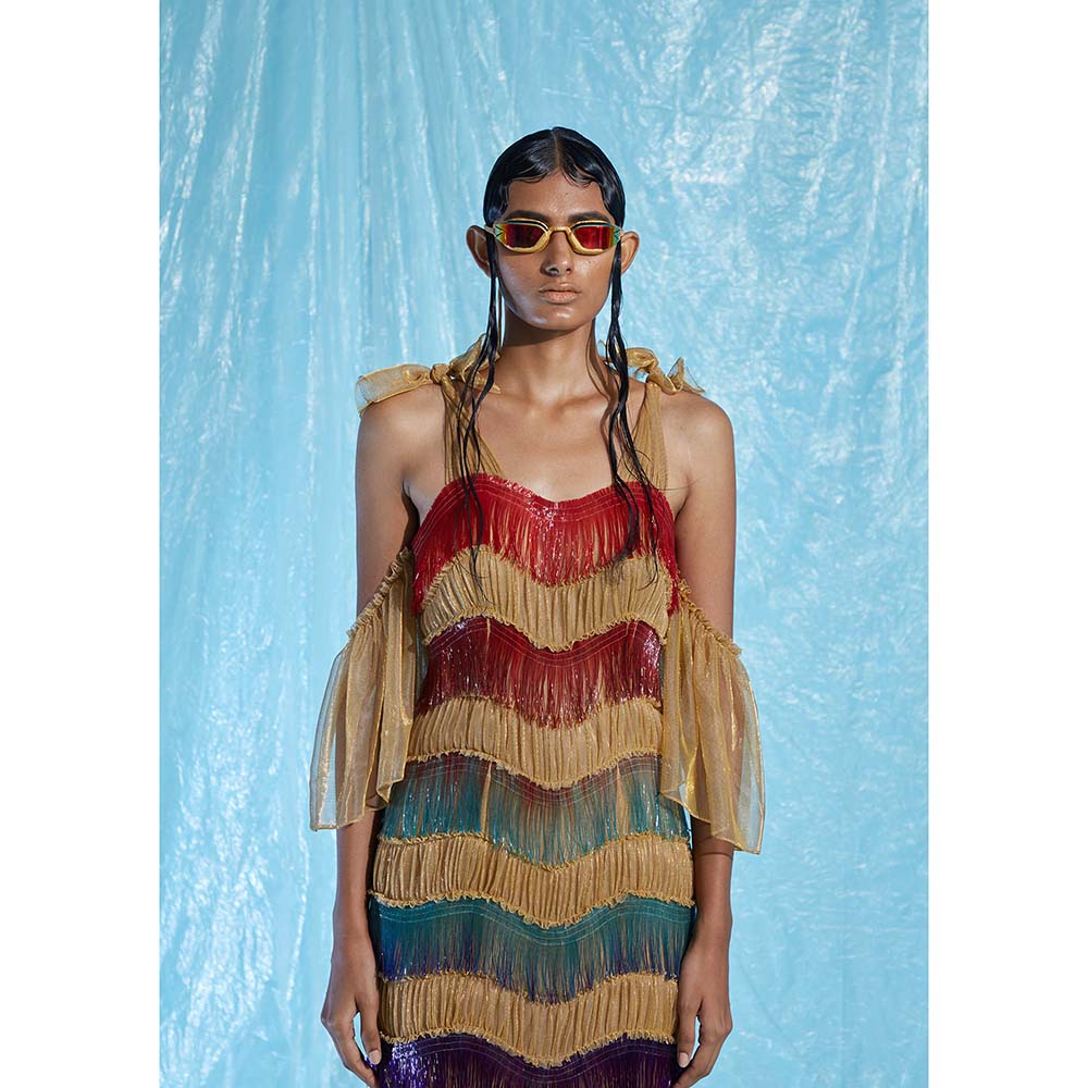 AKHL Gold Gradient Fringe Dress
