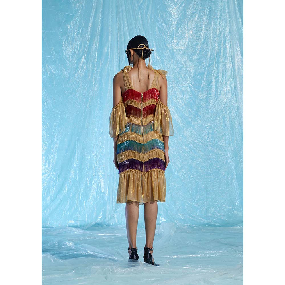AKHL Gold Gradient Fringe Dress