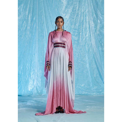 AKHL Pink Glass Satin Kaftan Dress with Belt (Set of 2)