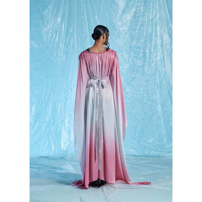 AKHL Pink Glass Satin Kaftan Dress with Belt (Set of 2)